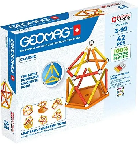 Produktbild: Geomag Classic - 42 Teile - Magnetisches Konstruktionsspielzeug für Kinder - Green Line - Lernspiel aus 100% Recyclingkunststoff