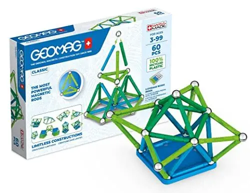 Produktbild: Geomag Classic - 60 Teile - Magnetisches Konstruktionsspielzeug für Kinder - Green Line - Lernspiel aus 100% Recyclingkunststoff