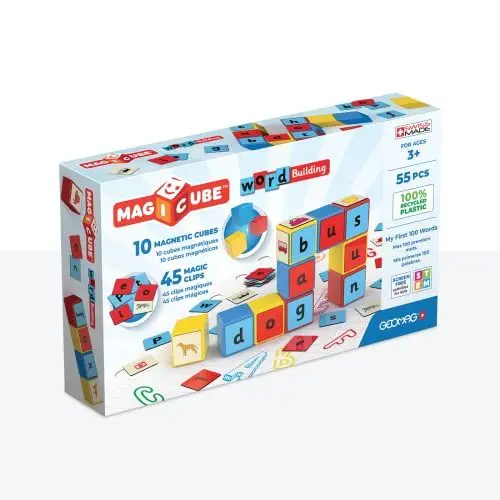 Produktbild: Geomag, Magicube Word Building Clips, Magnetische Spiele für Kinder ab 3 Jahren, Set zum Englisch Lernen, 79-teilige Packung