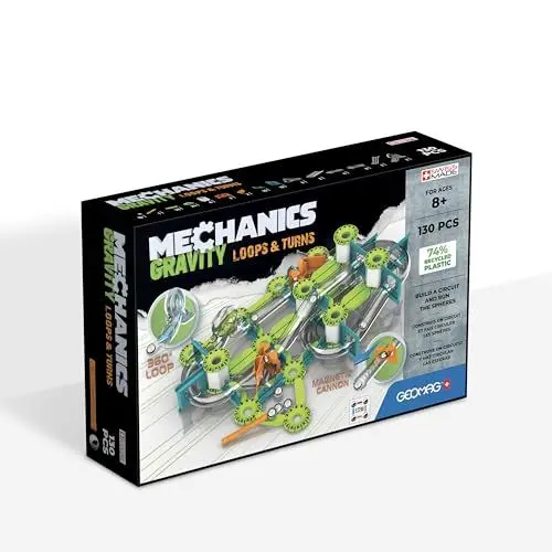 Produktbild: Geomag - Mechanics Gravity Loops & Turns - Lern- und Kreativspiel für Kinder - Magnetische Bausteine, Rennstrecke mit Magnetbausteinen - Set mit 130 Teilen