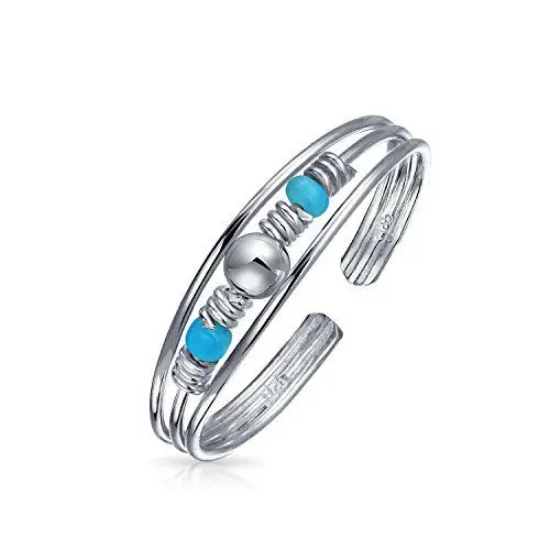 Produktbild: Geometrischer Boho-Mittelfinger-Blauer Kristall-Perlenkugel-Split-Band-Midi-Zehenring für Frauen Teenager Poliertes .925 Silber Sterling Verstellbar Anpassbar