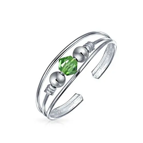 Produktbild: Geometrischer Boho-Mittelfinger-Grüner Kristall-Perlenkugel-Split-Band-Midi-Zehenring für Frauen Teenager Poliertes .925 Silber Sterling Verstellbar Anpassbar