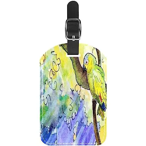 Produktbild: Gepäckanhänger 2er-Set,Koffer-Reiseanhänger aus Leder,Papageienbaum-Aquarell,Gepäckanhänger mit Sichtschutz