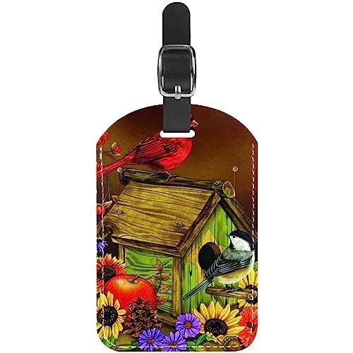 Produktbild: Gepäckanhänger 2er-Set,Koffer-Reiseanhänger aus Leder,Sonnenblumenhaus Vogel,Gepäckanhänger mit Sichtschutz