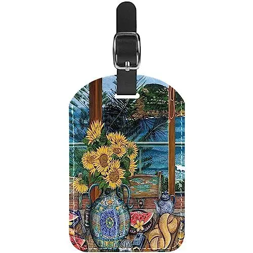 Produktbild: Gepäckanhänger 2er-Set,Koffer-Reiseanhänger aus Leder,Sonnenblumenhaus, Zimmer, Strand,Gepäckanhänger mit Sichtschutz