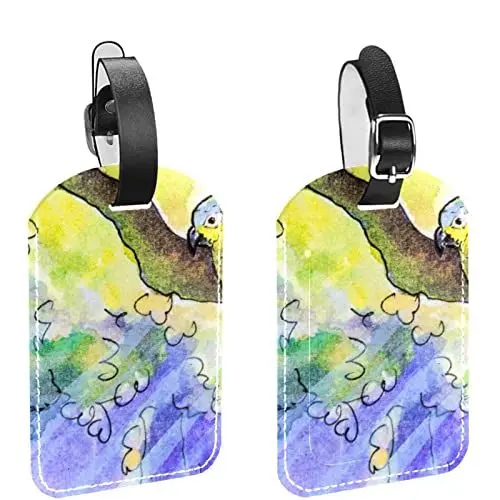 Produktbild: Gepäckanhänger für Koffer, Reiseanhänger aus PU-Leder,Papageienbaum-Aquarell,Gepäckanhänger mit Namens-Adressetiketten