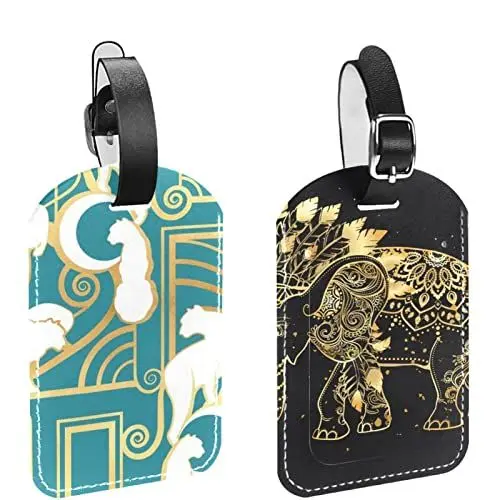 Produktbild: Gepäckanhänger,2er-Pack Etiketten,Kofferanhänger,Goldelefanten-Mandala indisch,Gepäckanhänger Sichtschutz Reisetasche