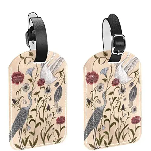 Produktbild: Gepäckanhänger,2er-Pack Etiketten,Kofferanhänger,Kunst-Retro-Kran-Mohn,Gepäckanhänger Sichtschutz Reisetasche