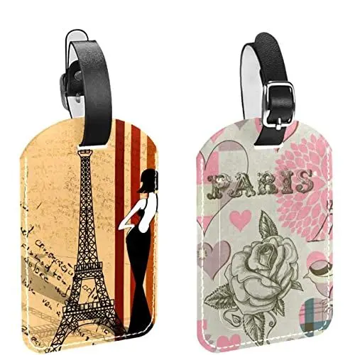 Produktbild: Gepäckanhänger,2er-Pack Etiketten,Kofferanhänger,Paris-Eiffelturm-Vogel-Blume,Gepäckanhänger Sichtschutz Reisetasche