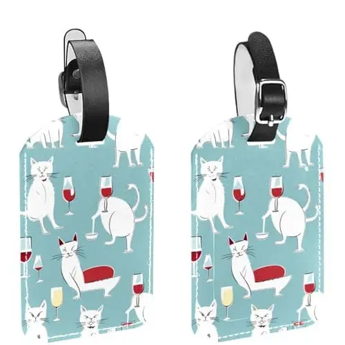 Produktbild: Gepäckanhänger,Gepäckanhänger für Koffer,Gepäckanhänger für Gepäck,2-Pc,Weinglas Rotwein Katzen