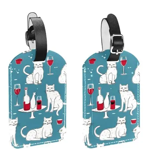 Produktbild: Gepäckanhänger,Taschenanhänger für Gepäck,Reisekofferanhänger,2-Pc,Weinglas Rotwein Katzen