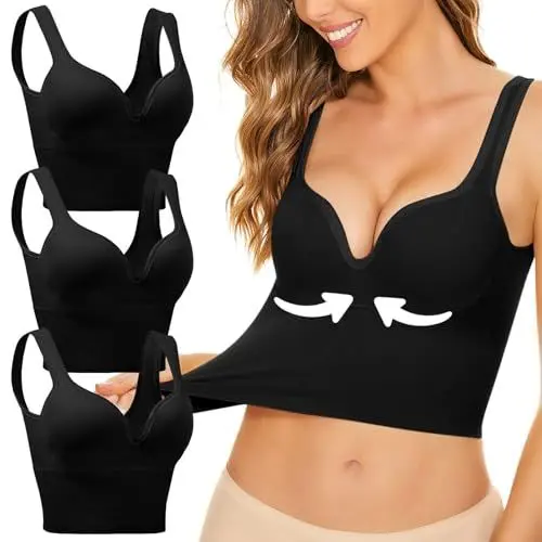 Produktbild: Gepolsterter BH Ohne Bügel Damen Sport BH Bustier Bügelloser Top-Stütz-BH Keine Schlaffen Brüste Mehr Bra Damen Stuetz Geradehalter BH Rückenfreier BH Damen Top Mit Integriertem BH Schwarz XXL