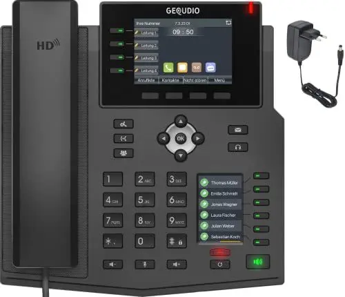 Produktbild: GEQUDIO IP Telefon GX5+ Set mit Netzteil Adapter - Fritzbox, Telekom kompatibel - Premium Freisprechen & 2X Farbdisplays - Anleitung (PDF) für Telefonanlage, Sipgate, fonial, Telekom, Speedport