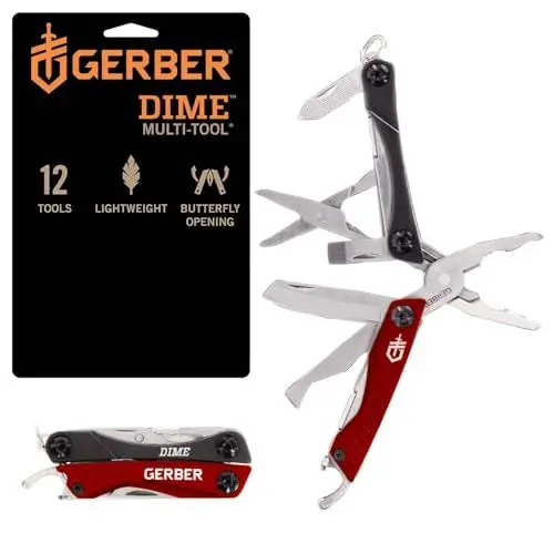Produktbild: Gerber Multifunktionswerkzeug mit 12 Funktionen, Dime Pocket Multi-tool, Rot, 31-003622