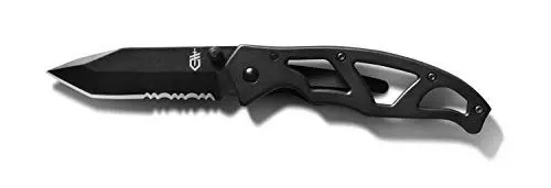Produktbild: Gerber Taschenklappmesser mit Teilwellenschliff und Taschenclip, Klingenlänge: 7,3 cm, Paraframe I Tanto Folding Clip Knife, Schwarz, 31-003628
