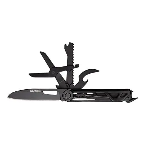Produktbild: Gerber Taschenmesser mit 7 Funktionen, Multitool mit glatter Klinge, Mit Schere und Säge, ArmBar Scout, Schwarz/Grün, Edelstahl/Aluminium, 1064404