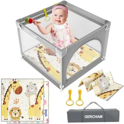 Produktbild: GERCHAM Laufstall Baby mit Matratze,90x90cm Laufgitter, Laufstall Baby Faltbar mit Matte Schaum,Atmungsaktivem Netz und Reißverschlusstür, Kleines,Playpen,Rutschfeste Basis