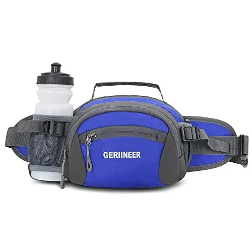 Produktbild: GERIINEER Wasserdichte Bauchtasche Gürteltasche mit Flaschenhalter Damen und Herren Bauchtasche Geeignet für Reise Sport Running und Alle Outdoor Aktivitäten Hüfttasche Damen Herren Sport (Dunkelblau)