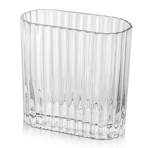 Produktbild: Gerippte Vase Glasvase Vase Vasen Deko, Blumenvase für Tischdeko, Moderne Vase Transparent Vase Glas für Wohnzimmer, Esstisch, Eingangsbereich, Kaminsims, Regal, Hochzeit, Büro