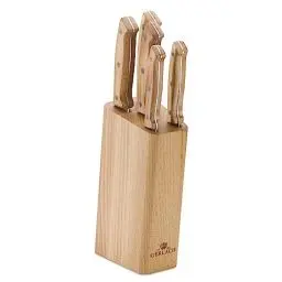 Produktbild: Gerlach Country Messerblock Messerset Küchenmesserset 5 Messer aus Edelstahl Buchenholz Küchenmesser im Block Kochmesser Brotmesser Gemüsemesser Küche Küchenutensilien Küchenzubehör