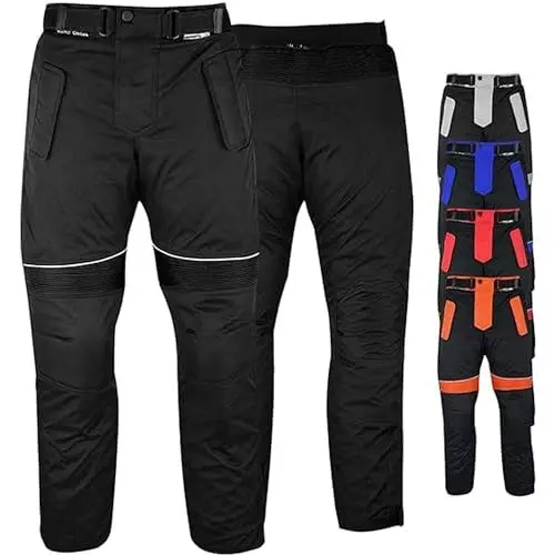 Produktbild: Motorradhose Herren mit 2CE Protektoren - Winddicht Biker Quad textil Hosen - Wash- & Abnehmbar Thermo-Futter, Kombi-Reißverschluss, Elastischer Bund - aus 4 Schichten & 2 Zipper Taschen Schwarz - 52