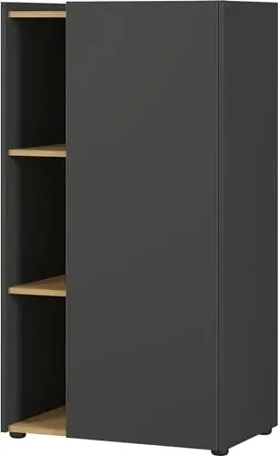 Produktbild: Germania Aktenschrank 2976-549 GW-Austin, in Graphit/navarra-Eiche-Nachbildung, mit offenen Fächern und abgesenktem Oberboden, 62x115x42 cm (BxHxT)