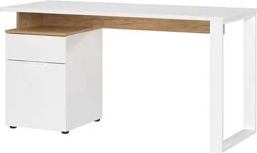 Produktbild: Germania Schreibtisch 5999-633 GW-HASSELT, in Weiß/Navarra-Eiche-Nb., Gespiegelt montierbar, FSC-Zertifiziert, 140 x 74 x 61 cm (BxHxT)