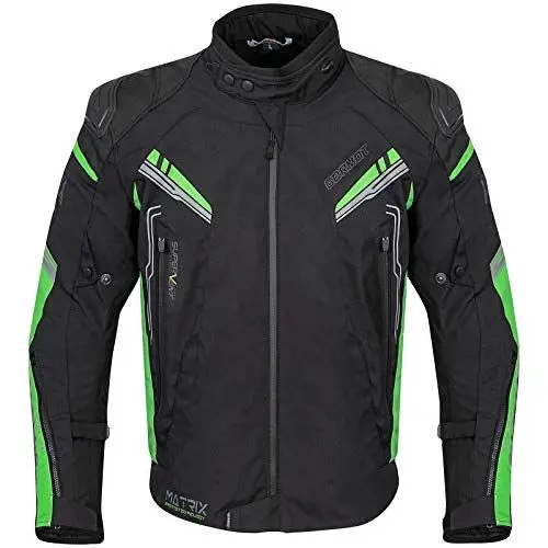 Produktbild: Germot Herren Motorrad-Textiljacke Matrix, wind- und wasserdicht, Blouson, schwarz/grün, L