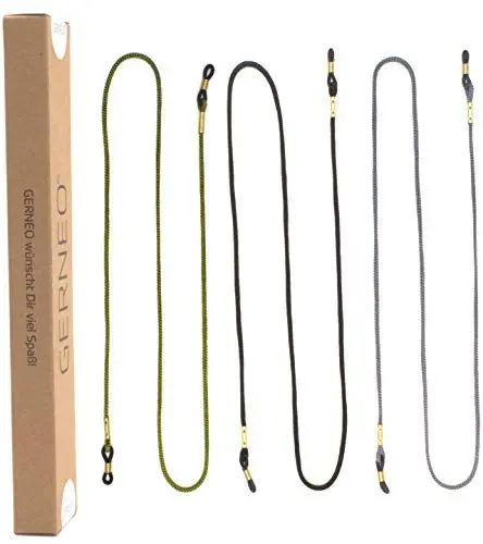 Produktbild: GERNEO® - DAS ORIGINAL - Premium Brillenband & Brillenkordel Unisex für Lesebrille & Sonnenbrille - goldene Halter - extra lang - 3er Pack - Mythos Schwarz, Daytona Grau & Racing Grün