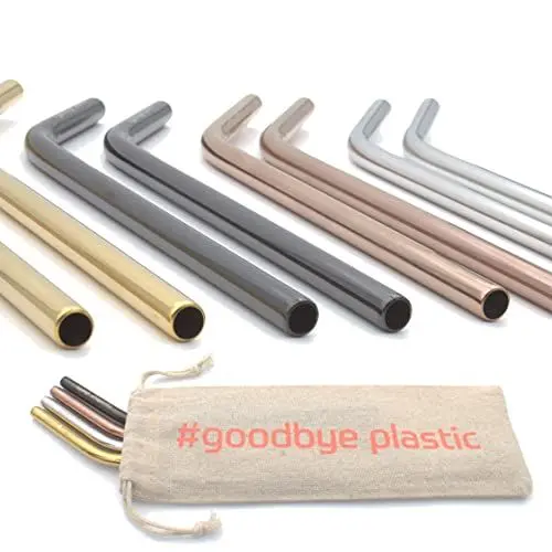 Produktbild: GERNEO® - Labor geprüft - Strohhalm wiederverwendbar 304er Edelstahl - 8er Set + Reinigungsbürste + ToGo Bag - Rückgaberecht, kindergeeignet, rostfrei, umweltfreundlich & plastikfrei