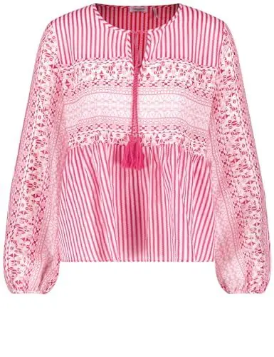 Produktbild: Gerry Weber Damen Ausgestellte Baumwollbluse mit Kordelband Ballonärmel, Langarm, elastischer Ärmelsaum Gemustert Lila/Pink Gemustert 44