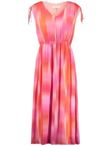 Produktbild: Gerry Weber Damen Fließendes Midikleid mit Raffung Kurzarm Gemustert, Farbverlauf wadenlang Lila/Pink Druck 42