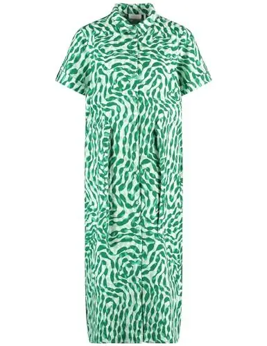 Produktbild: Gerry Weber Damen Gemustertes Leinenkleid mit Tunnelband Kurzarm, Armriegel Gemustert knieumspielend Grün Druck 42