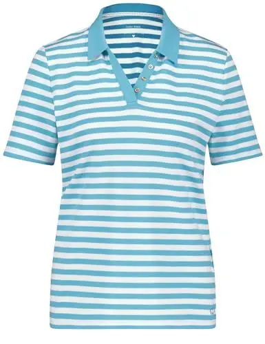 Produktbild: Gerry Weber Damen Gestreiftes Poloshirt aus nachhaltiger Baumwolle Kurzarm gestreift Blau/Ecru/Weiss Streifen 42