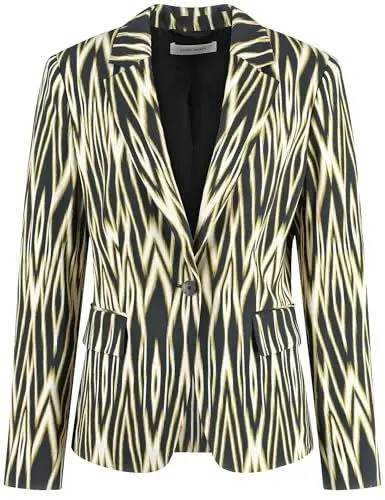 Produktbild: Gerry Weber Damen Klassischer Blazer mit Ikat Print Langarm, mit Schlitz Gemustert schwarz/Cream/Yellow Print 44