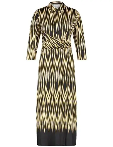 Produktbild: Gerry Weber Damen Midikleid mit Wickeloptik Langarm Gemustert lang Black/Gold Ikat Panneaux 44