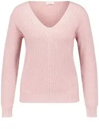 Produktbild: Gerry Weber Damen Pullover mit Ajour-Details breite Rippenbündchen, Langarm unifarben Powder Rose 36