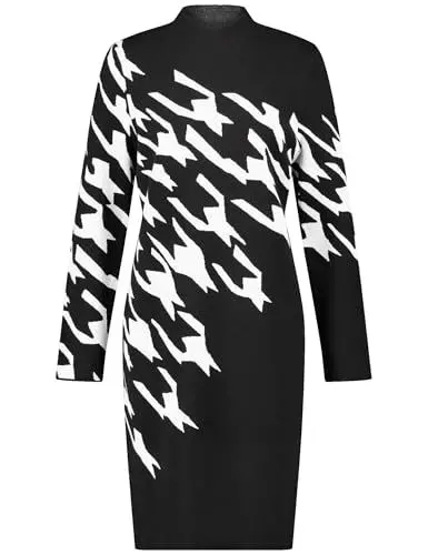 Produktbild: Gerry Weber Damen Strickkleid mit Jacquard-Muster Langarm Jacquard, Gemustert, kariert knieumspielend Black/Ecru Houndstooth JCD 44