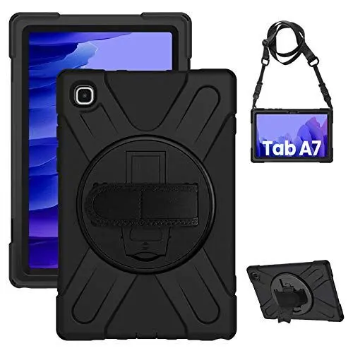 Produktbild: Gerutek Hülle für Samsung Galaxy Tab A7 10,4 Zoll 2022/2020, Stoßfeste Robust Panzerhülle mit Drehbar Stände, Handschlaufe, Schultergurt Schutzhülle für SM-T500/SM-T503/SM-T505/SM-T507, Schwarz