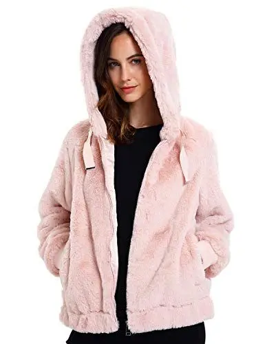 Produktbild: Geschallino Damen Kunstfelljacke Fleece Mantel Winter Warme Flauschige Zottelige Shearling Kurz jacke mit Kapuze 1712014 Rosa XL