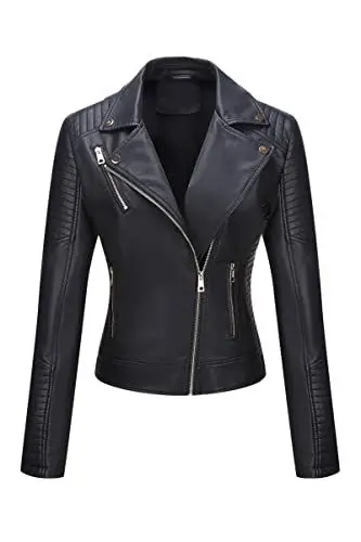 Produktbild: Geschallino Damen Kunstlederjacke Große Größen Kurze PU Moto Bikerjacke Übergangsjacke 53PLUS Schwarz 4XL