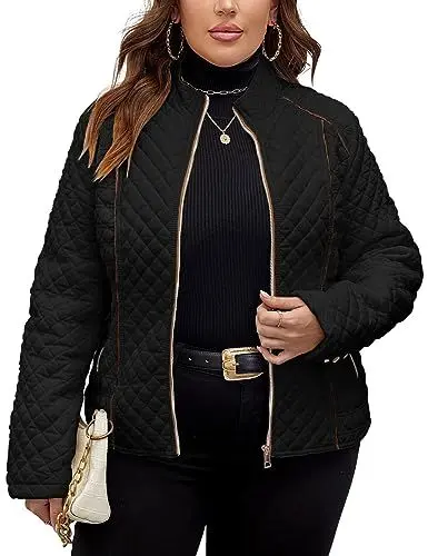 Produktbild: Geschallino Damen Leicht Steppjacke Große Größen Steppmantel Kurz übergangsjacke Wintermantel 087Plus Schwarz 4XL