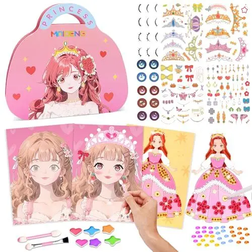 Produktbild: Geschenk Mädchen 4 5 6 7 8 9 Jahre: Basteln Mädchen 8-9-10-6-5 Jahre Diamond Painting Bastelset Kinder ab 4-10 Jahre Make-up Stickerbuch Geschenke für Mädchen Prinzessin Spielzeug ab 5-8 Jahre