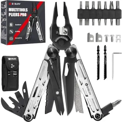 Produktbild: Geschenk für Männer, BIBURY Multitools, Outdoor Multi Tool faltbare Zange mit verbesserter Schere und Schraubendreher, Edelstahl Multitools mit Nylontasche, Weihnachtsgeschenke für Papa