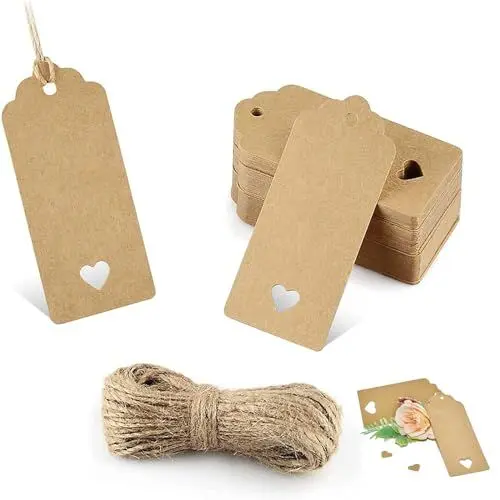 Produktbild: Geschenkanhänger Kraftpapier 50Stk. Kraftpapier Anhänger 9x4 CM, Kraftpapier Anhänger Etiketten,Geschenkanhänger mit Jute Schnur für Hochzeit Geschenke zum Basteln als Preis-Etiketten