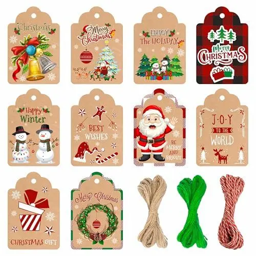 Produktbild: Geschenkanhänger weihnachten 140er-Pack – Geschenkanhänger mit Bindfaden zum Aufhängen, Kraftpapieranhänger 350 g/m² und Anhänger Weihnachten für Geschenke in Weihnachtsdekorationen