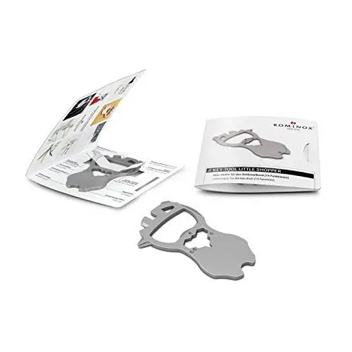 Produktbild: Geschenkartikel: ROMINOX Key Tool // Little Shopper, 14 Funktionen, Keytool Schlüsselanhänger, Edelstahl Multitool inkl. Funktionsbeschreibung, Multifunktionswerkzeug, auf Reisen oder im Urlaub