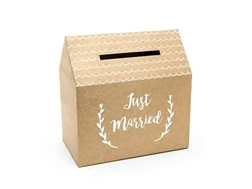 Produktbild: Geschenkbox Just Married Kraftpapier 30,5 cm x 1 Stück für Hochzeit braun weiß Natur Hochzeitsdeko Kartenbox