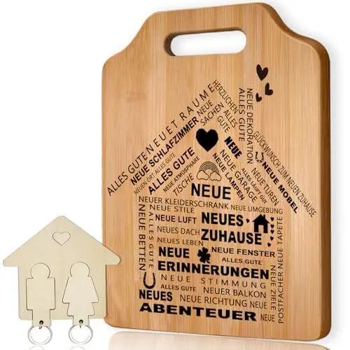 Produktbild: Geschenkideen Zum Einzug - Bambus Schneidebrett Holz SchlüSselanhäNger Partner Geschenke Zum Richtfest Haus Einweihungsgeschenk Haus Geschenk FüR Das Neue Zuhause Neues Einweihungsgeschenk Wohnung