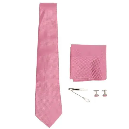 Produktbild: Geschenk-Krawatten-Set, Seidige Herren-Krawatte, 8 Cm Breites Einstecktuch, Einfach zu Tragender Manschettenknopf für Unternehmen (PINK)
